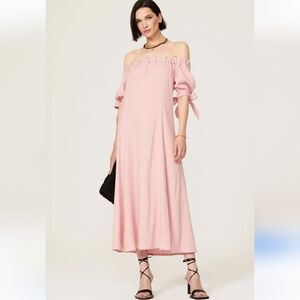 Sfizio Pink Off-Shoulder Women's Midi Linen Sheath Dress Size S